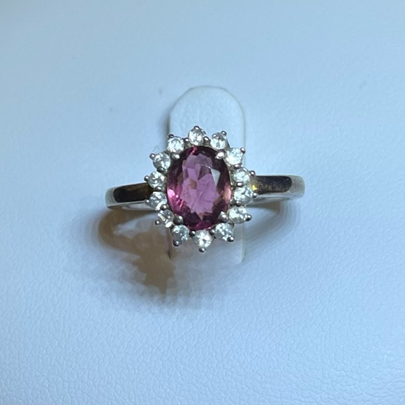 Jewelry - Pink tourmaline ring with white zircon halo